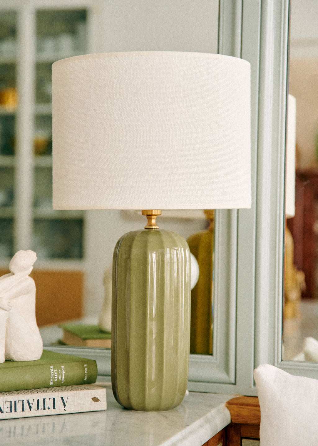 Lampe Traviata - Vert Olive - Abat-jour Dolce - Jute Écru
