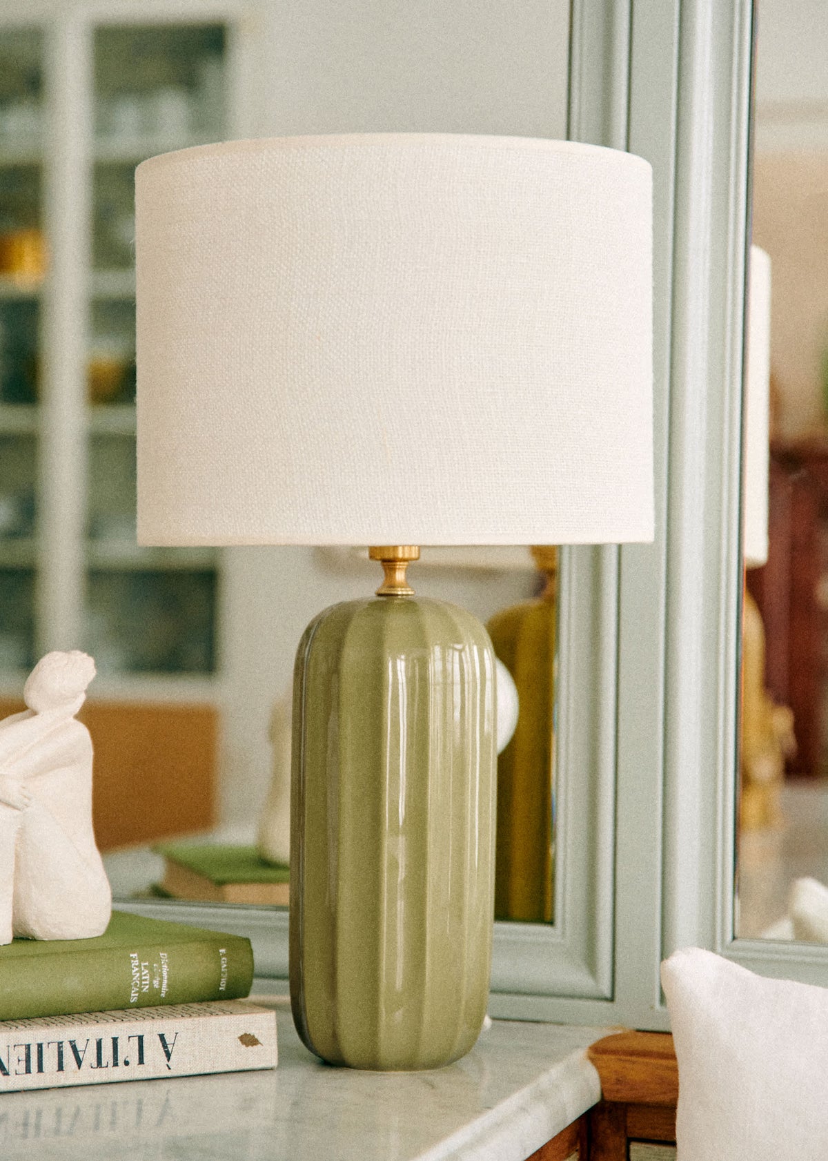 Lampe Traviata - Vert Olive - Abat-jour Dolce - Jute Écru