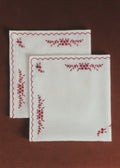 Set de 2 serviettes brodées - Ecru et Framboise