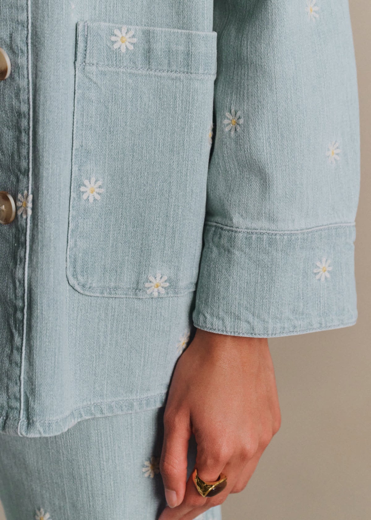 Veste Gabin - Broderie Écru Fond Bleach