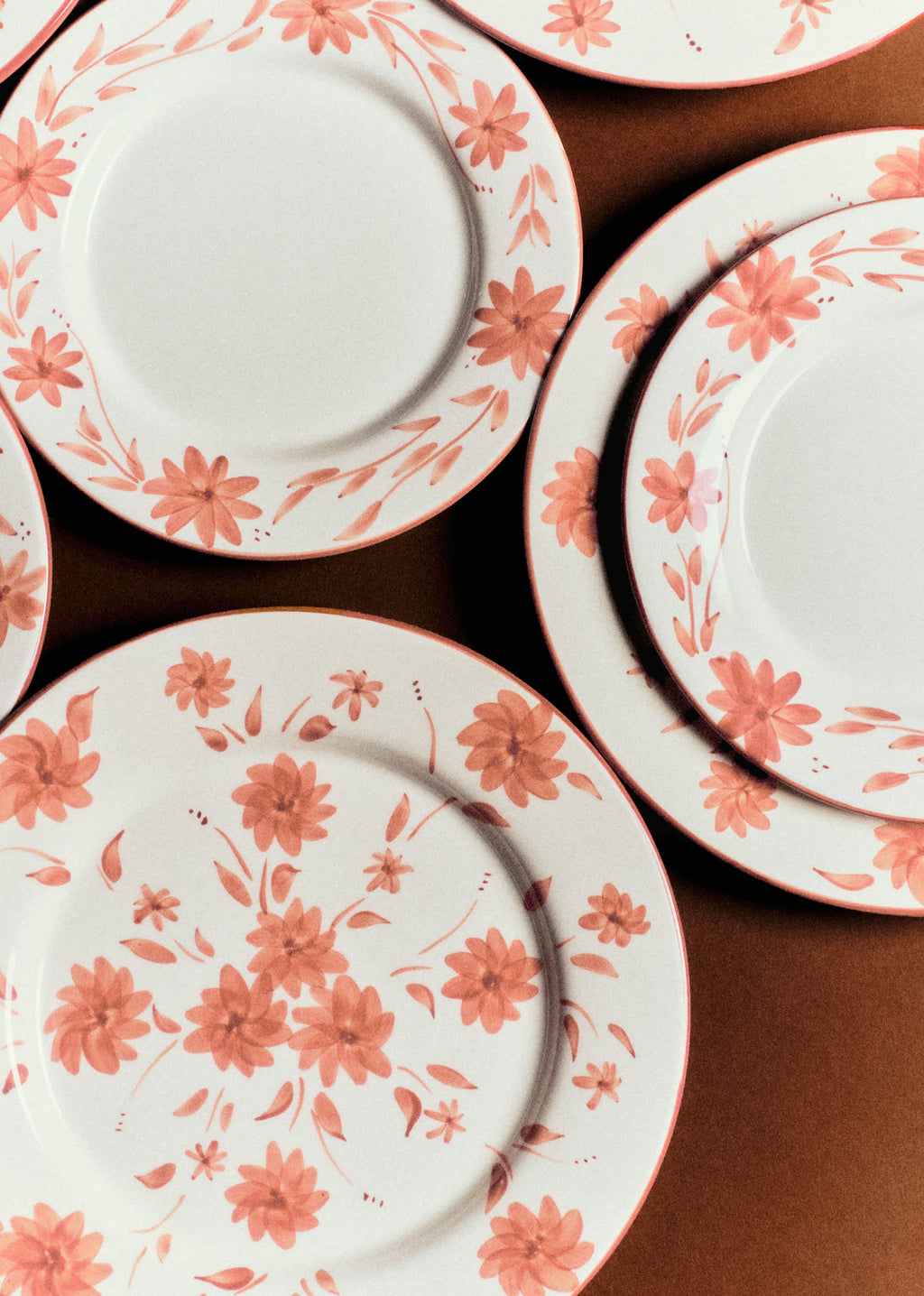 Set de 4 assiettes à dessert - Fleurs de Jardin - Terre de sienne