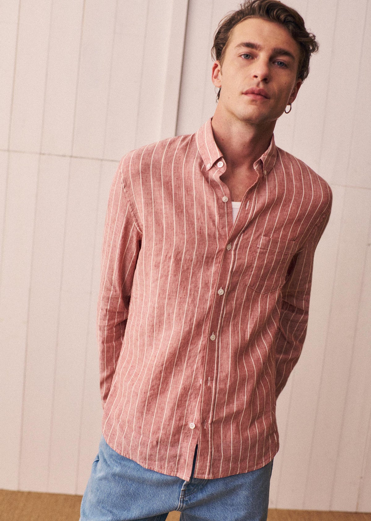 Chemise Charlie Coton Lin - Bordeaux Rayures Blanches