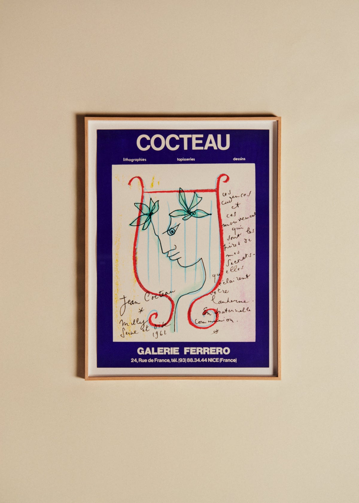 Affiche Galerie Ferrero, Cocteau, 1962 - 56 x 75 cm