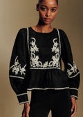 Blouse Léa - Broderie Crème Fond Noir