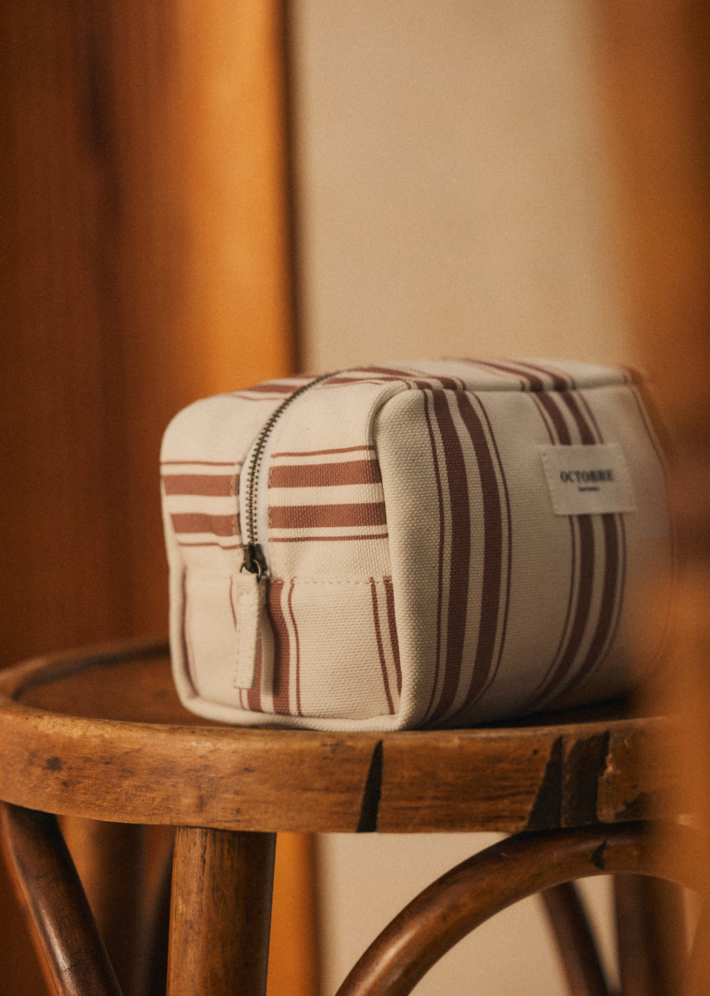 Trousse de toilette Twyman - Écru Rayures Vieux rose