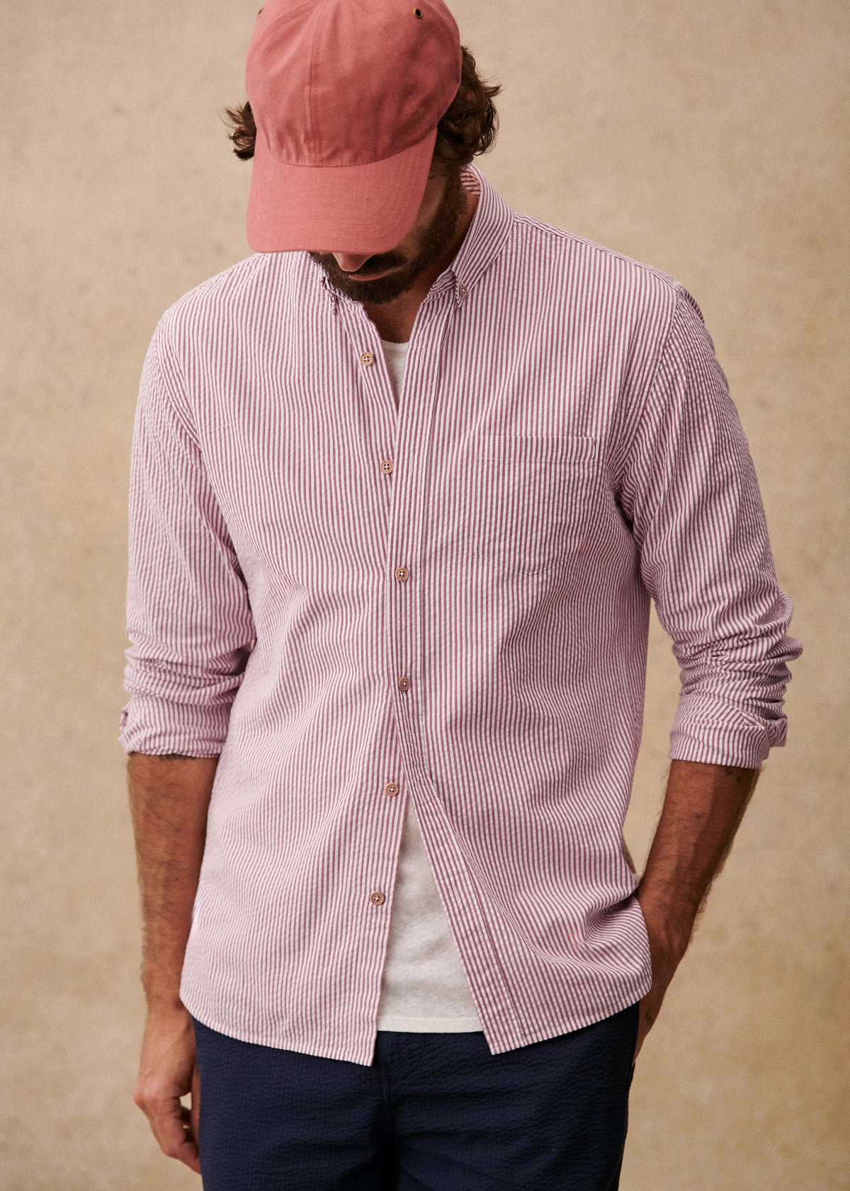 Chemise Charlie Seersucker - Blanc / Bordeaux