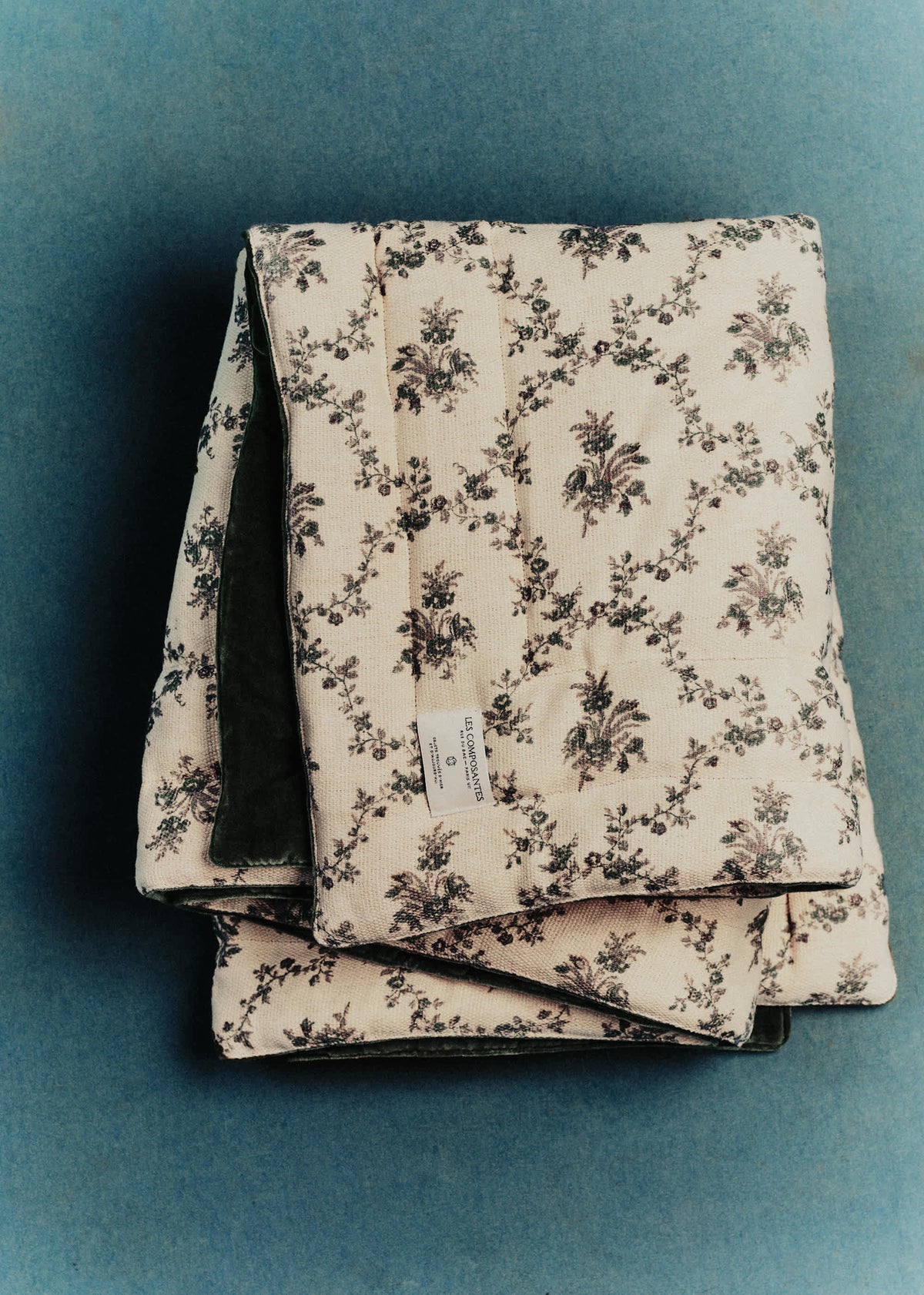 Sofa Cover - Croisillons Bleu - Velours Céladon Foncé