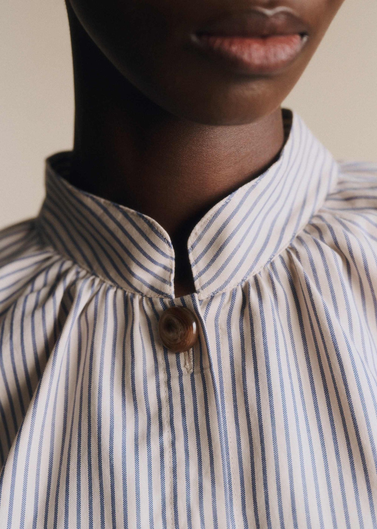 Chemise Analyne - Rayures Oxford Bleu Fond Beige