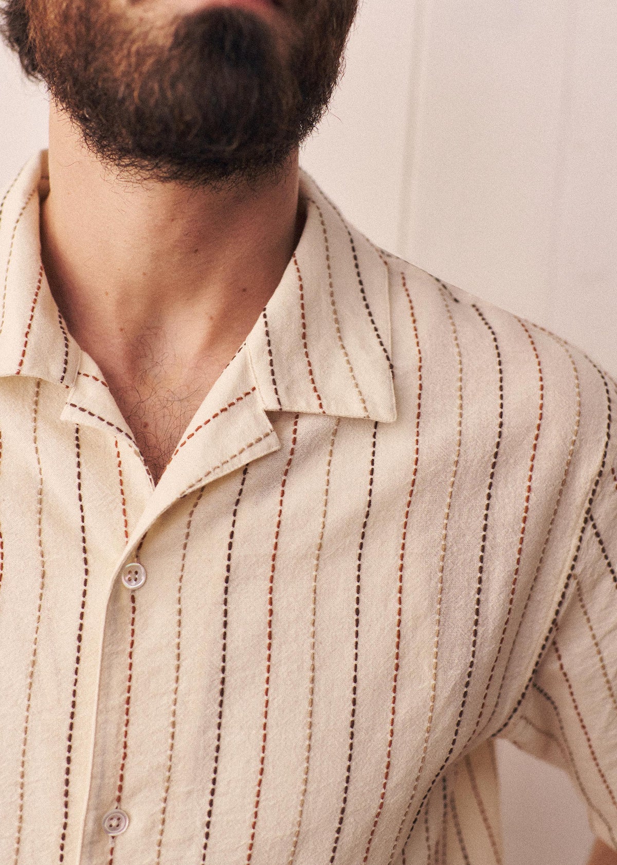 Chemise Holt - Écru Rayures Texturées Marron