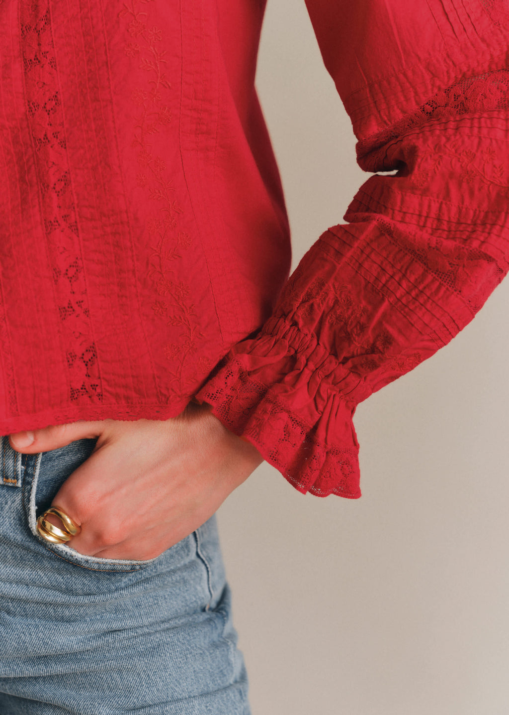 Chemise Tinia - Broderie Unie Rouge