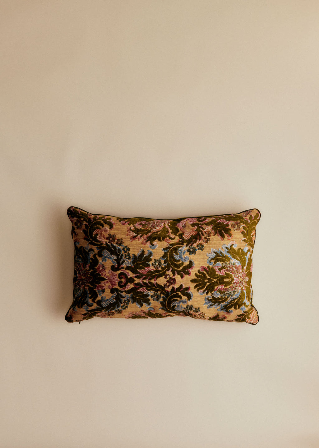 Coussin vintage velours kaki - Petit modèle - Imprimé Feuillage Vert