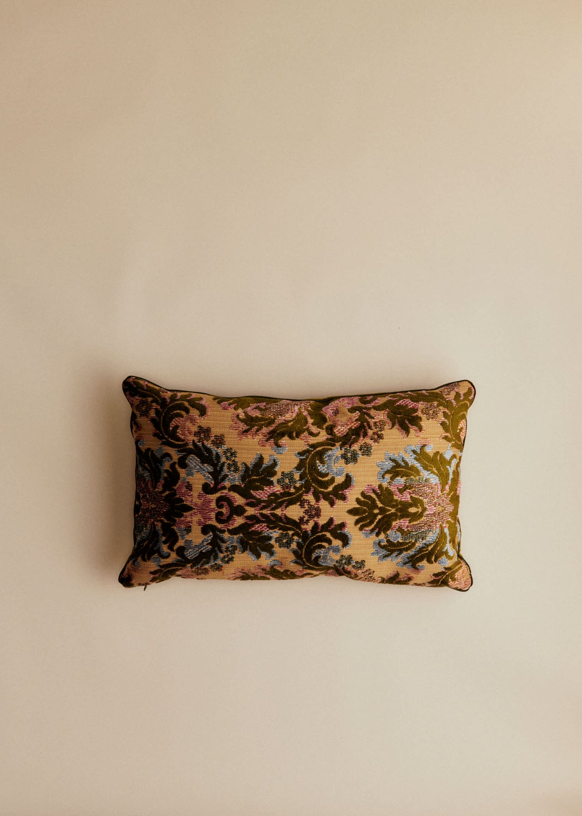 Coussin vintage velours kaki - Petit modèle - Imprimé Feuillage Vert
