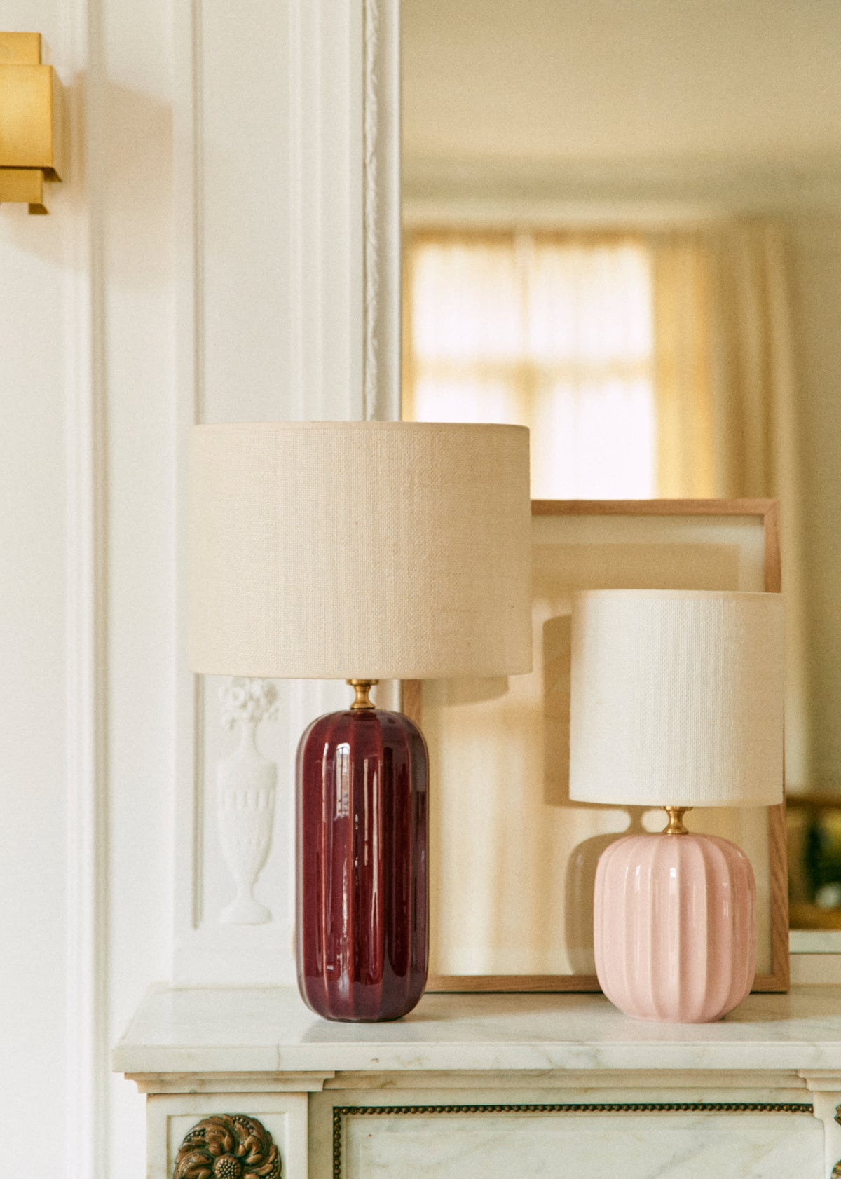 Lampe Traviata petit modèle - Rose - Abat-jour Dolce - Jute Écru