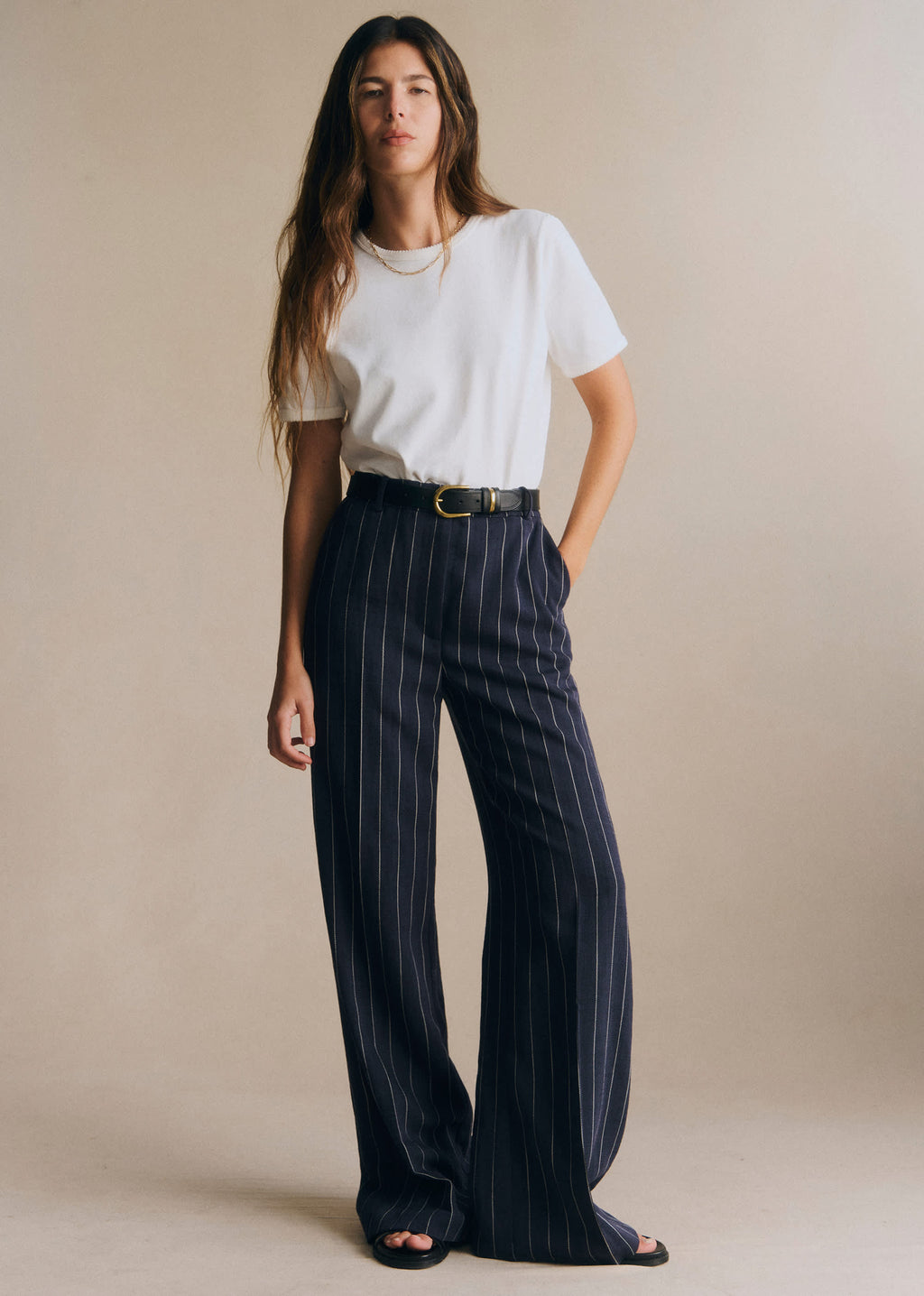 Pantalon Matheo - Rayures Tennis Écru Fond Bleu