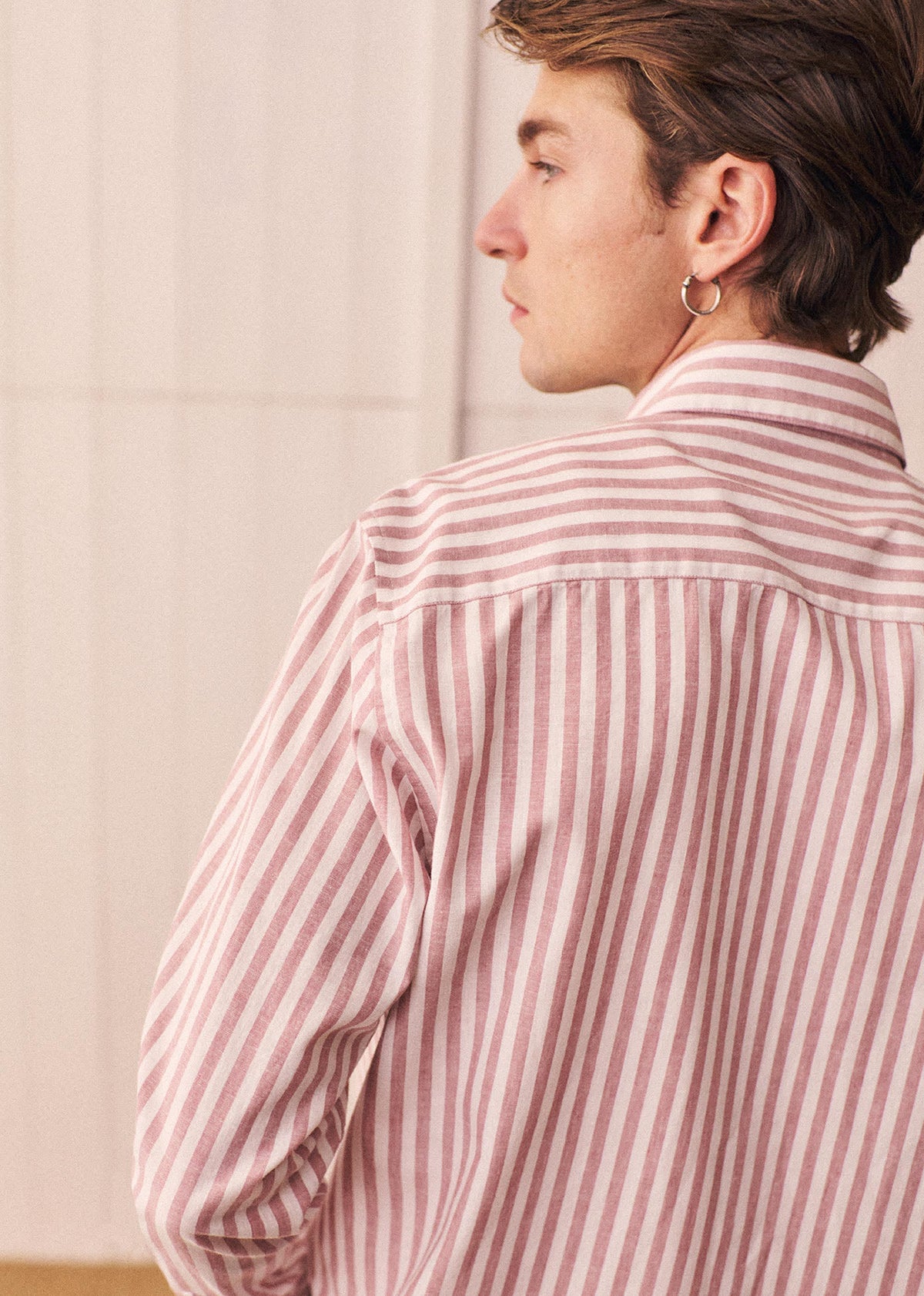 Chemise Charlie Coton Lin - Rayures Rose Ancien / Blanc