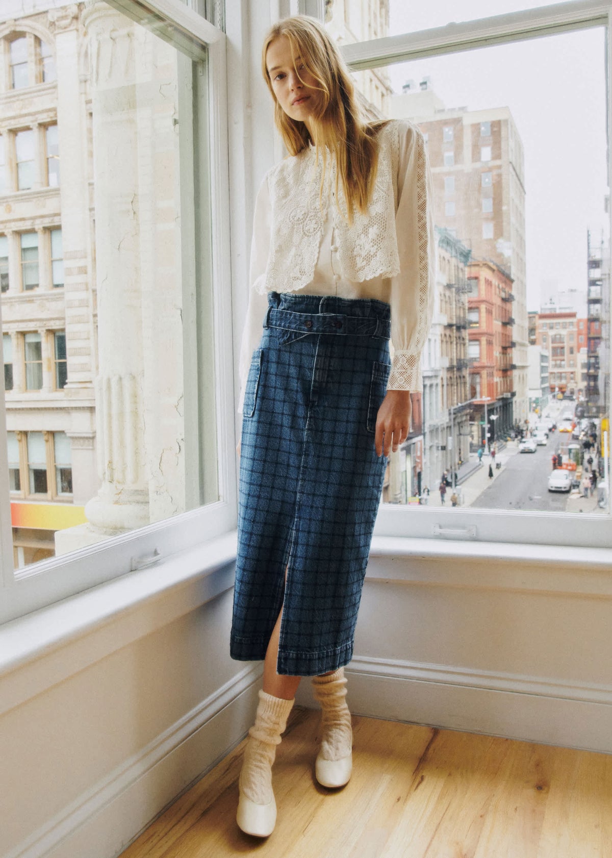 Jupe Pylla - Sézane x SEA NY - Broderie Marine Fond Denim