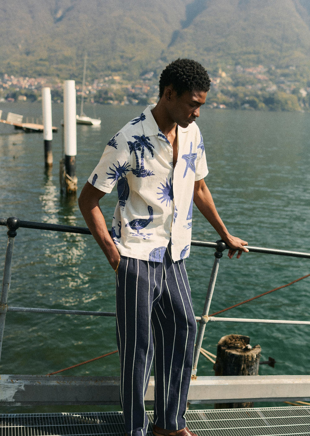 Pantalon Dusk Élastiqué - Marine Rayures Blanches