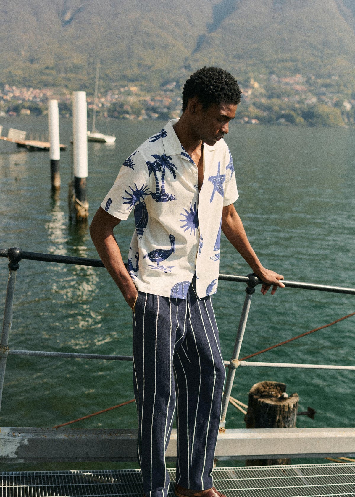 Pantalon Dusk Élastiqué - Marine Rayures Blanches