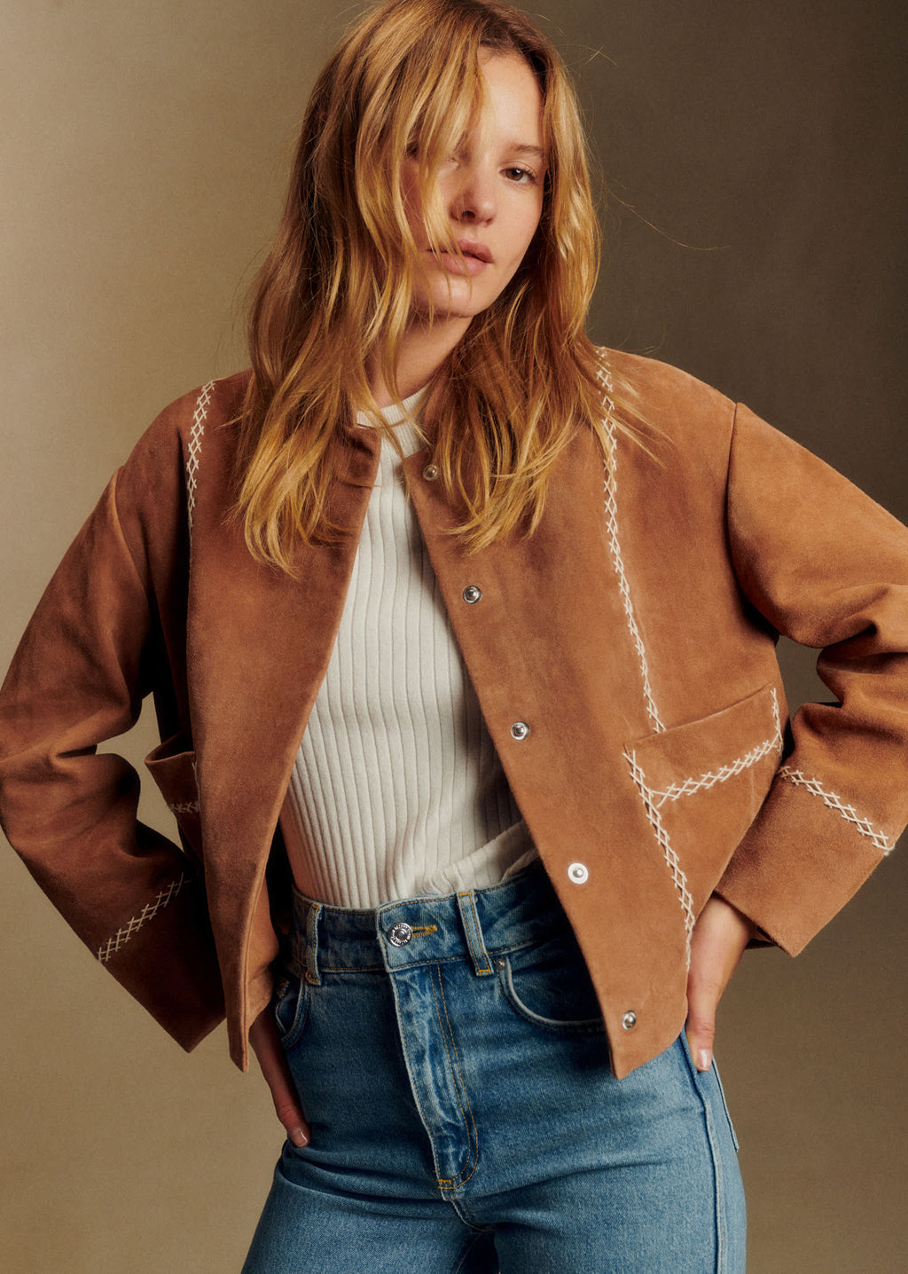 Veste Giuseppe - Camel Croisillons Ecru