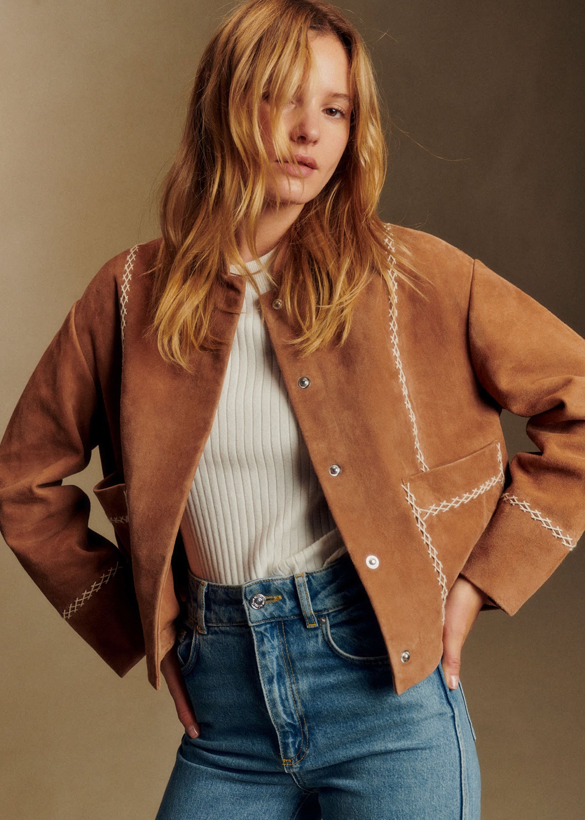 Veste Giuseppe - Camel Croisillons Ecru