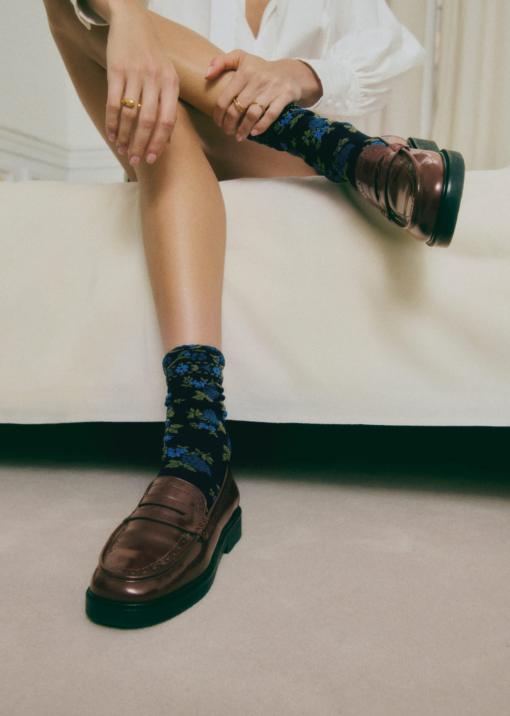 Chaussettes Lio - Fleurs Bleues