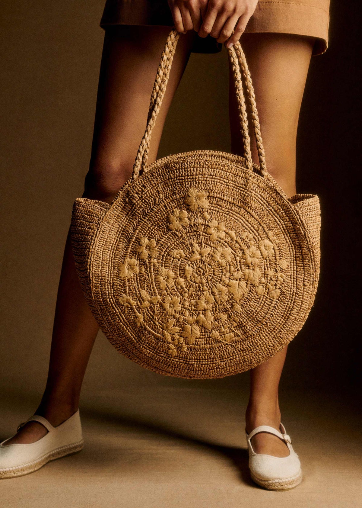 Panier June - Naturel Foncé Broderie Fleurs