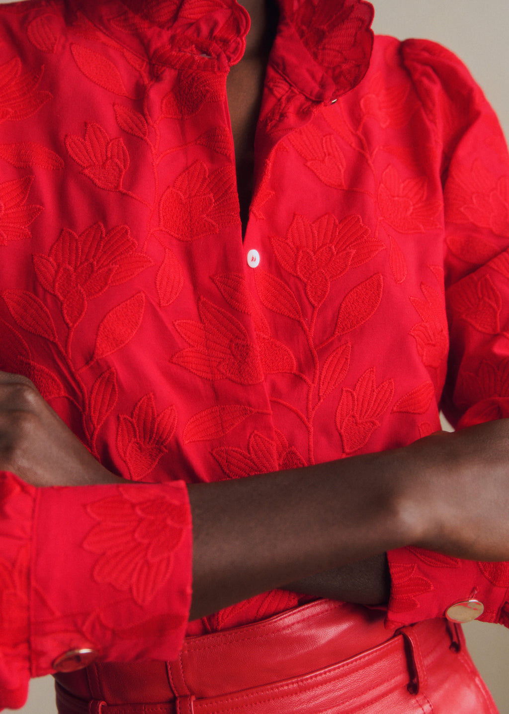 Chemise Ambre - Broderie Unie Rouge Vif