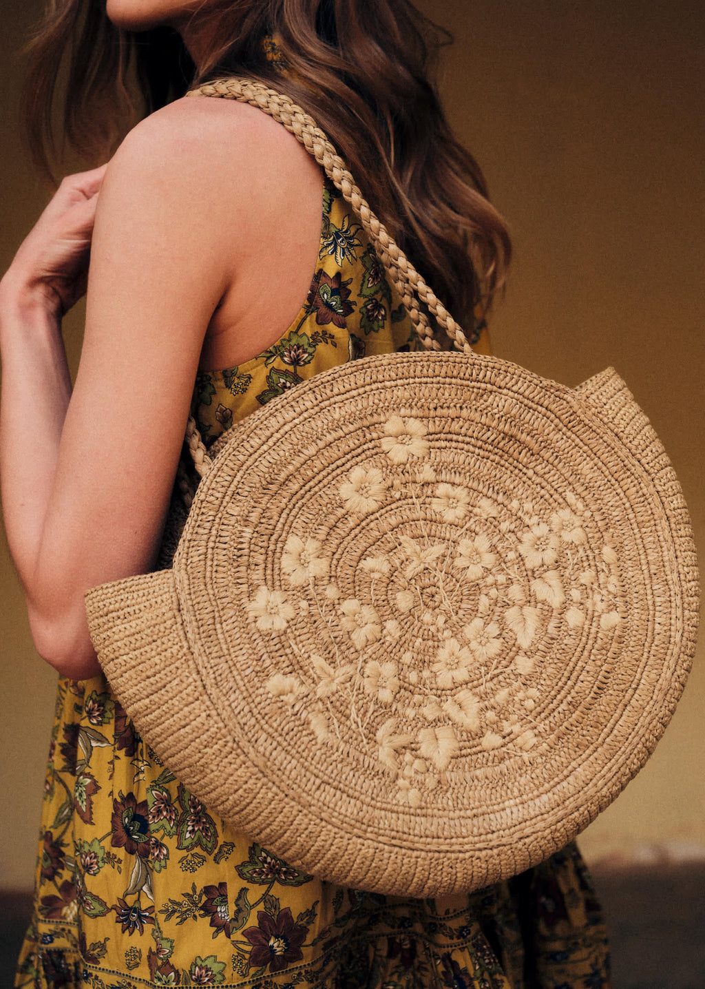 Panier June - Naturel Foncé Broderie Fleurs