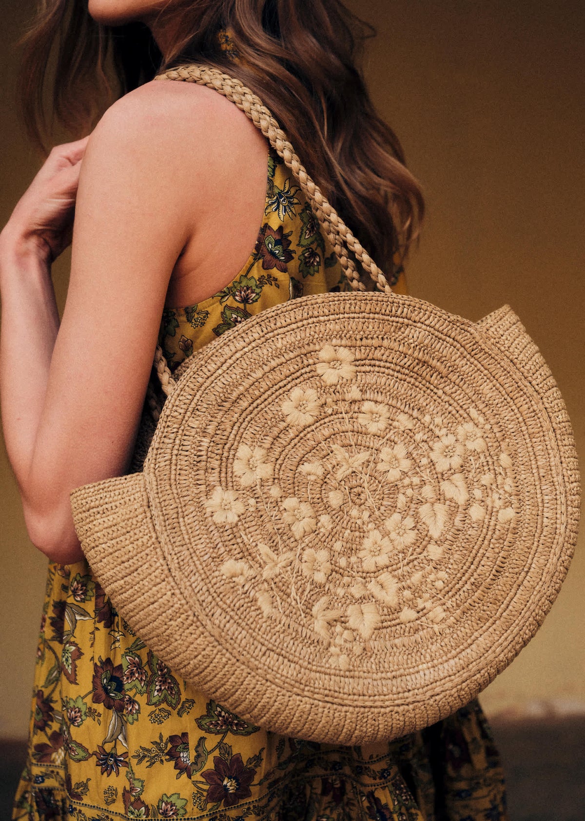 Panier June - Naturel Foncé Broderie Fleurs