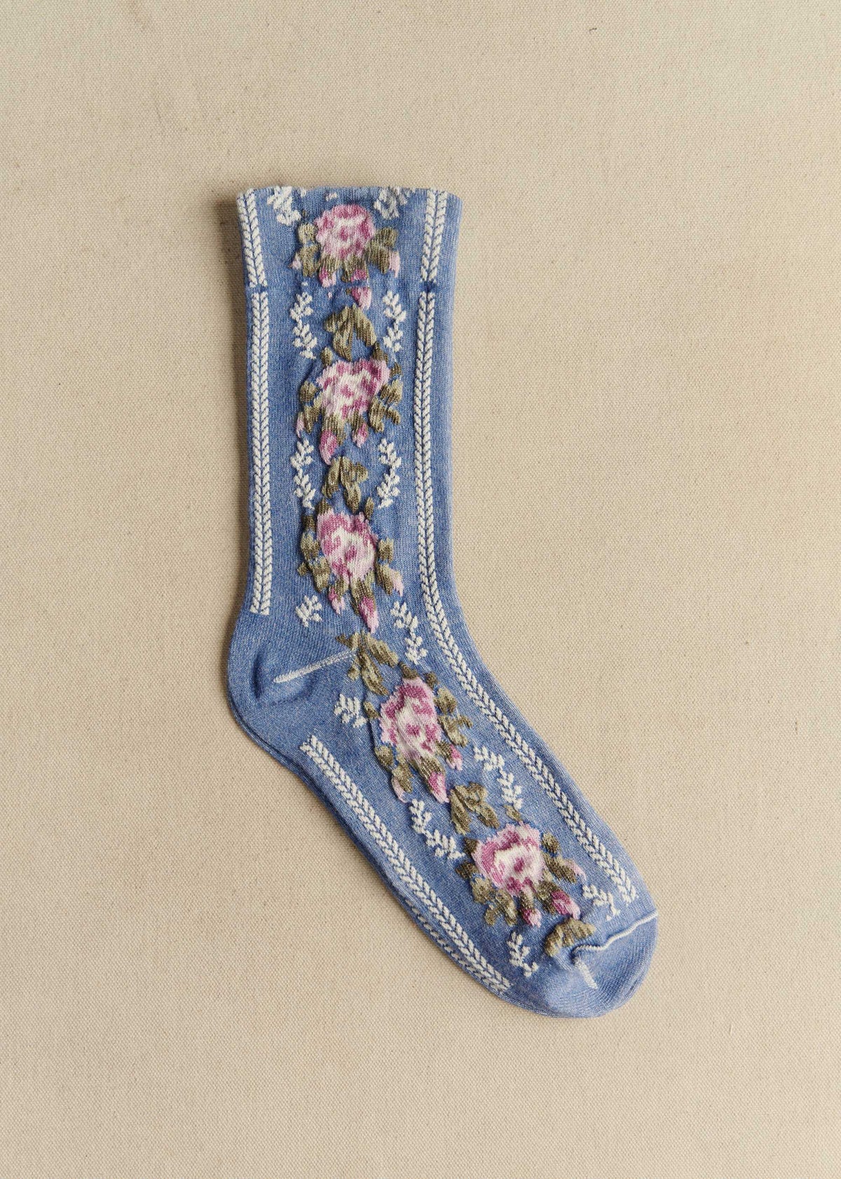 Chaussettes Diana - Fleurs Vintage Bleu Denim