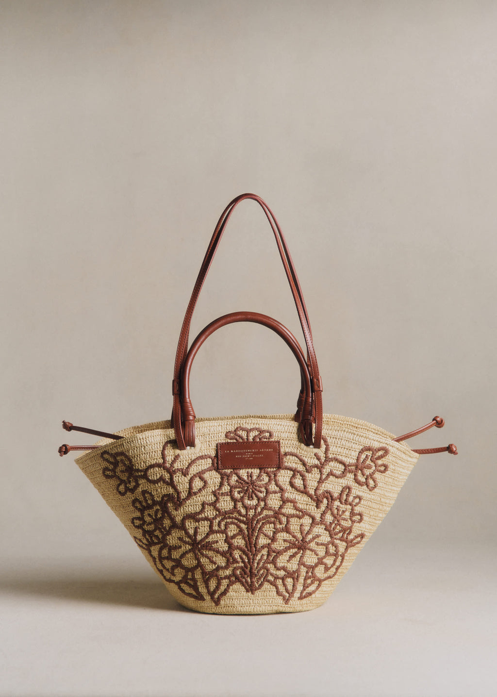 Panier Justine - Raphia Broderie Fleurs Terracotta