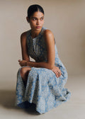 Robe ANNALUISA - Broderie Contrastée Écru Bleu Vintage