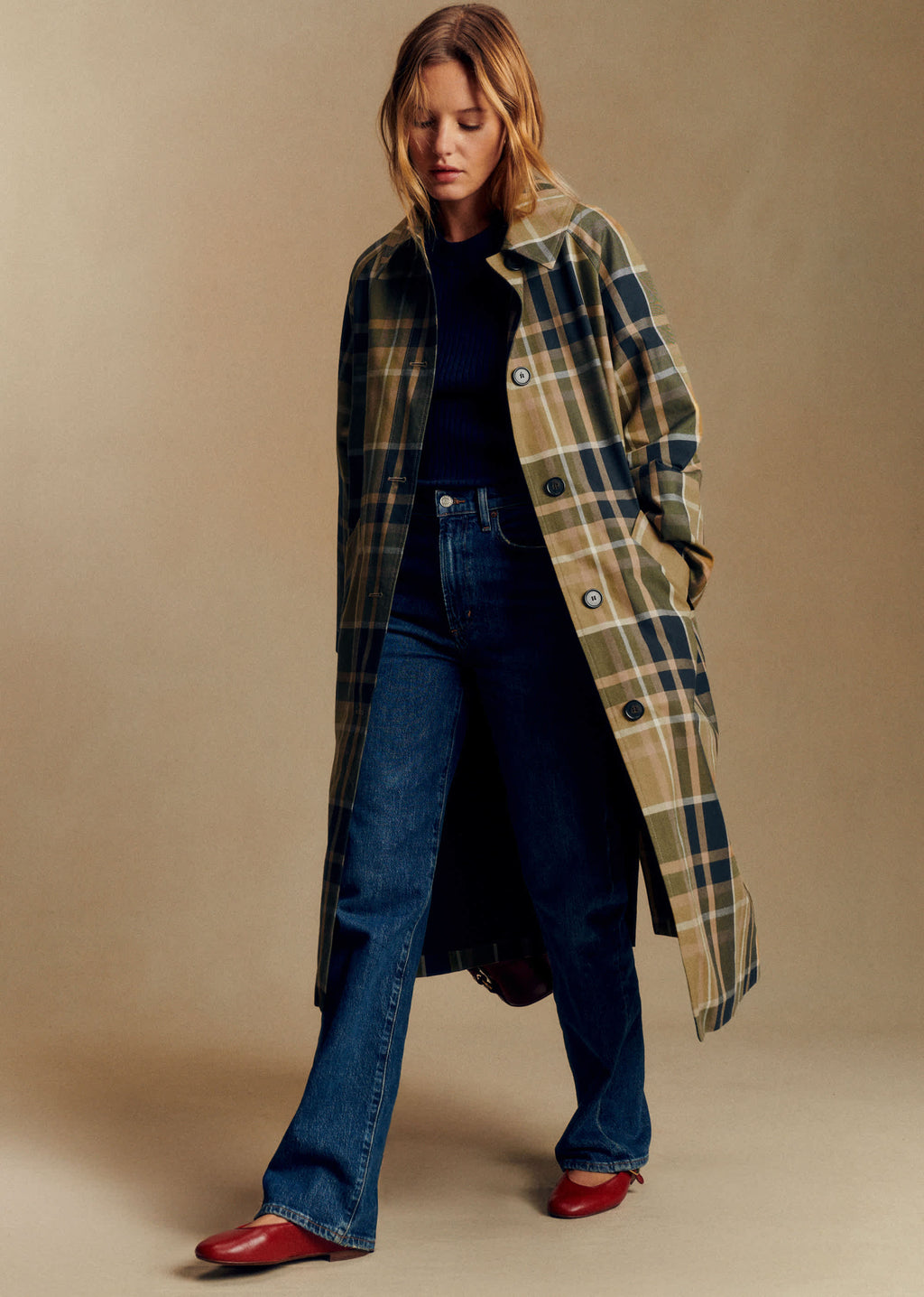 Manteau Clyde - Carreaux Kaki et Beige
