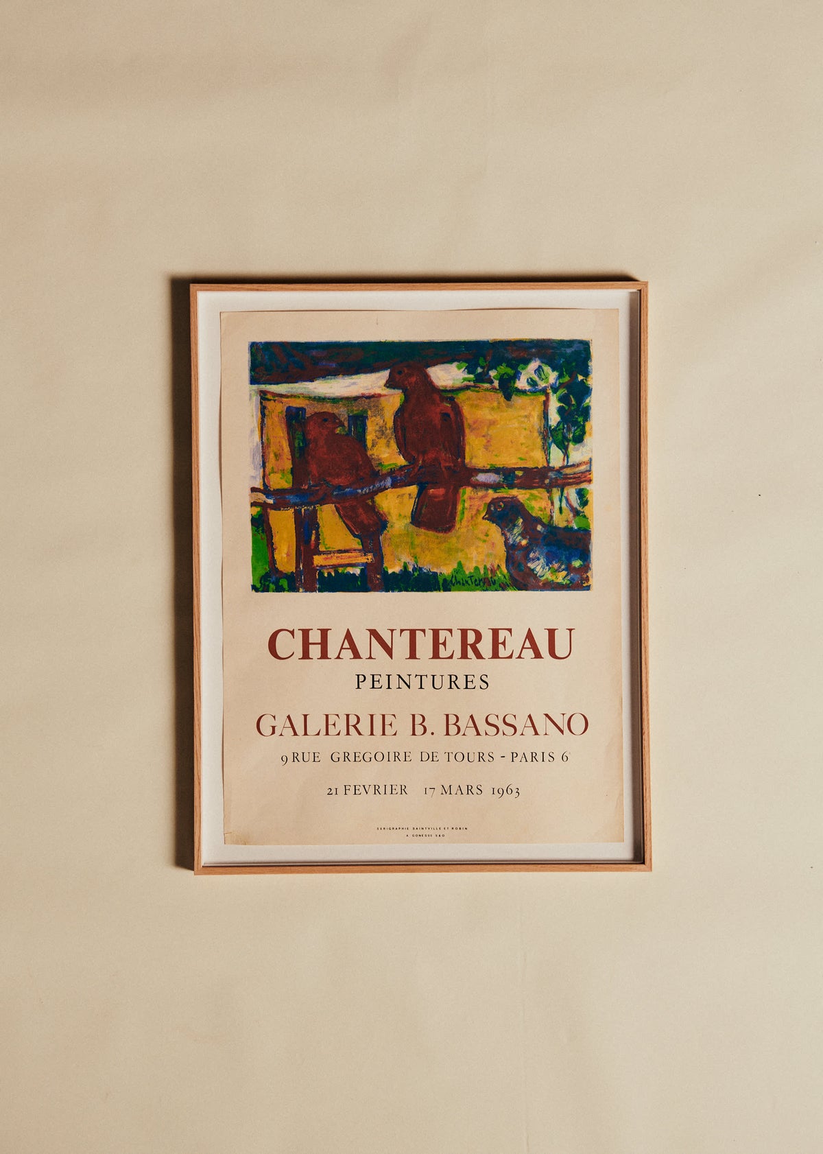 Affiche Galerie Bassano, Chantereau, 1963 - 57 x 73,5 cm