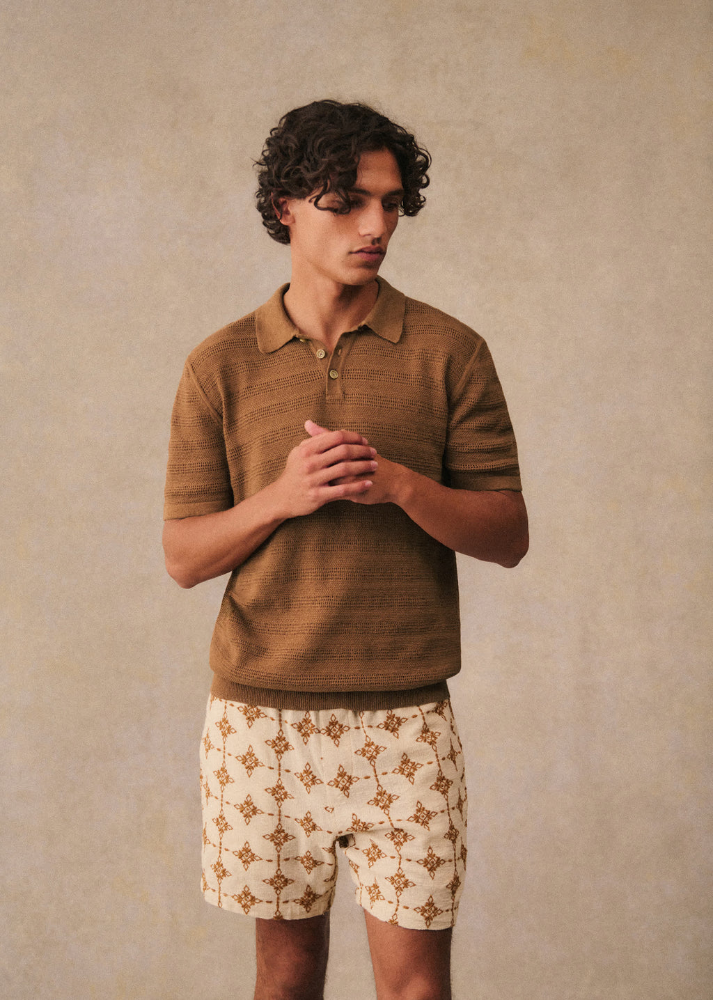 Short Priam - Naturel Broderie Camel