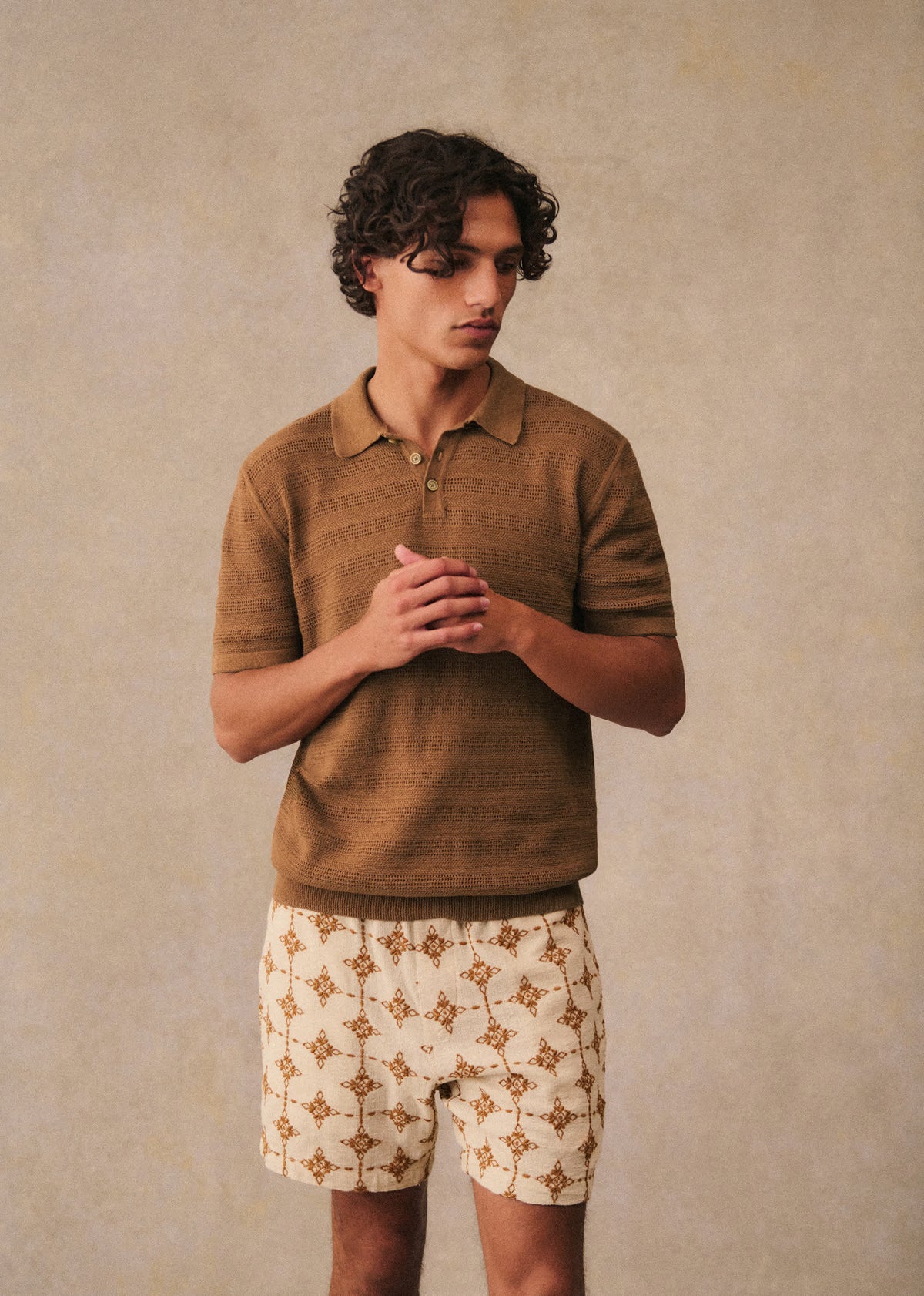 Short Priam - Naturel Broderie Camel