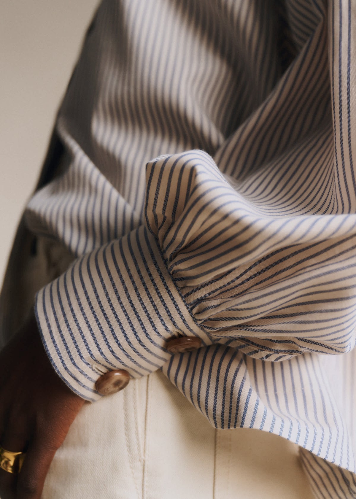 Chemise Analyne - Rayures Oxford Bleu Fond Beige
