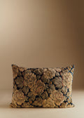Coussin vintage velours bleu marine - Très grand modèle - Jacquard bouquet de minuit