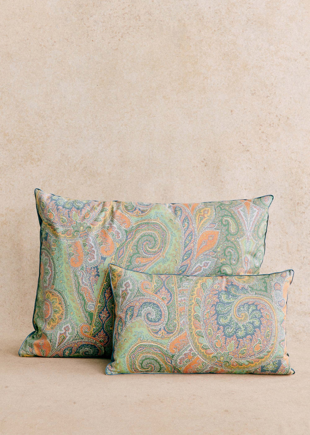 Coussin vintage velours bleu - Très grand modèle - Imprimé cachemire