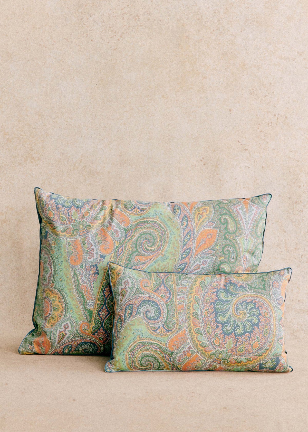 Coussin vintage velours bleu - Très grand modèle - Imprimé cachemire