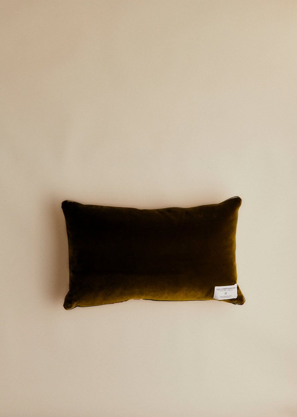 Coussin vintage velours kaki - Petit modèle - Imprimé Feuillage Vert