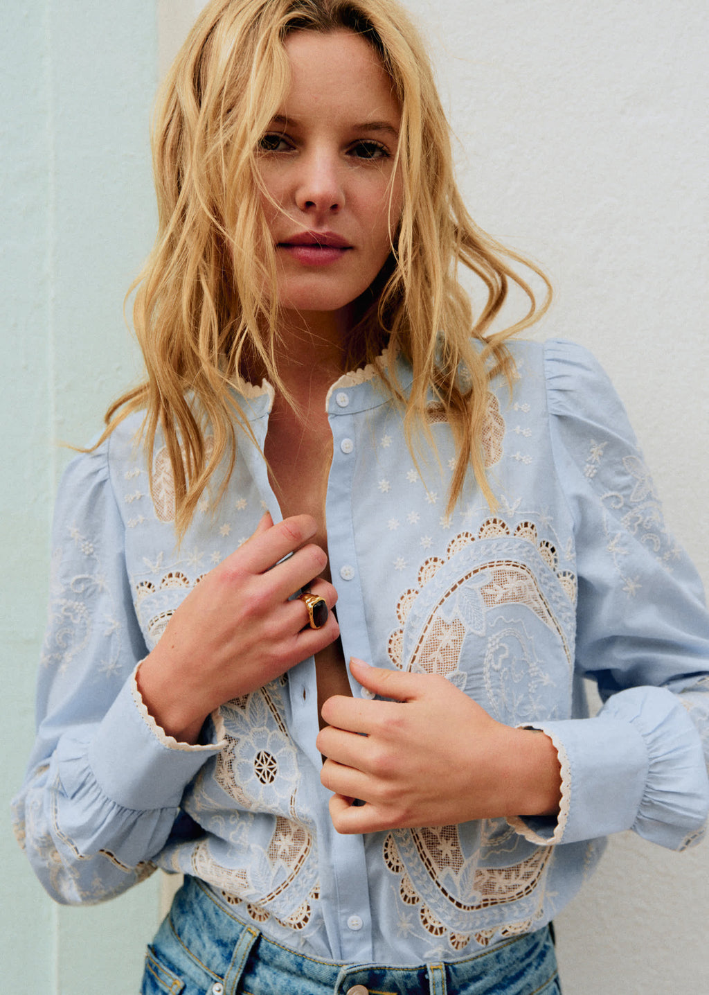 Chemise Caetana - Dentelle Écru Fond Ciel