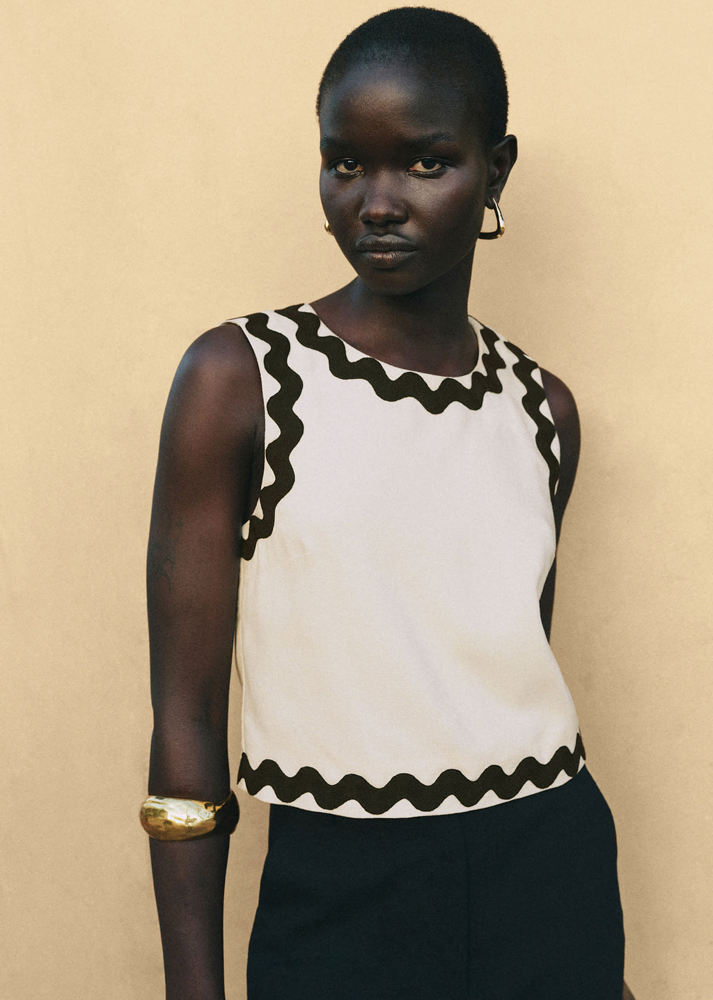 Blouse Dee - Ecru Zigzag Noir