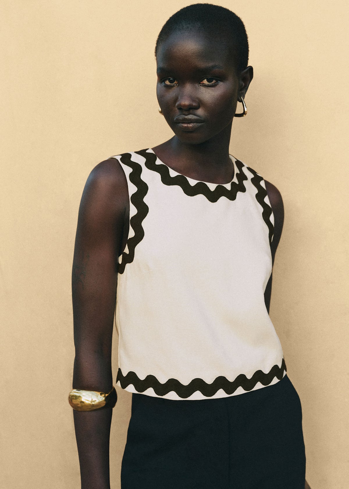 Blouse Dee - Ecru Zigzag Noir