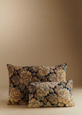 Coussin vintage velours bleu marine - Petit modèle - Jacquard bouquet de minuit