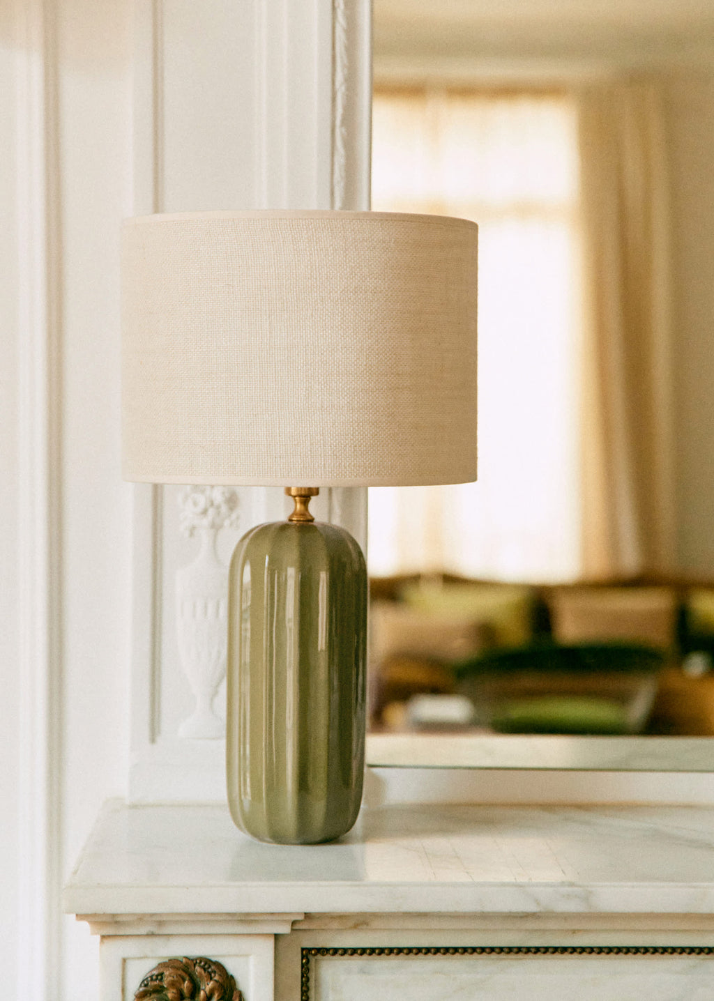 Lampe Traviata - Vert sauge - Abat-jour Dolce - Jute Écru