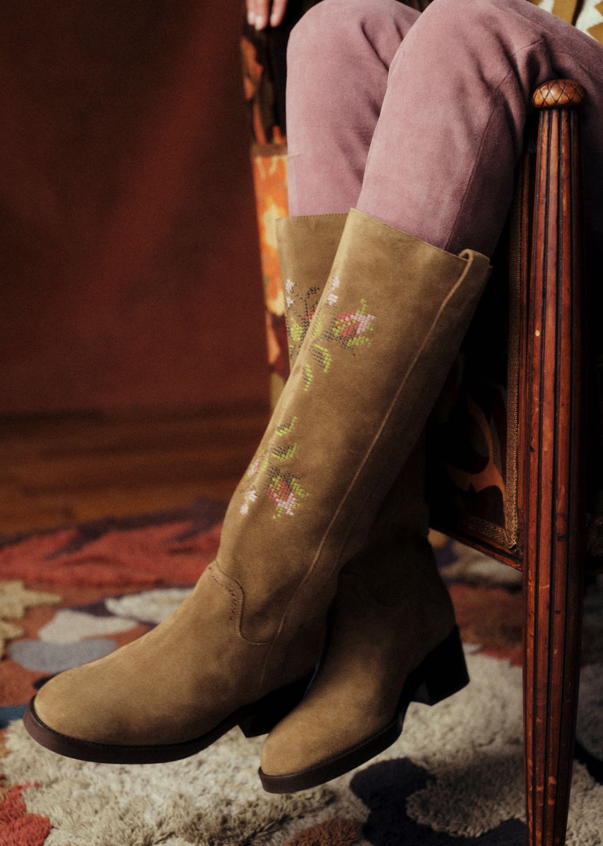 Bottes Low Katharina - Sézane x Baziszt - Beige Broderie