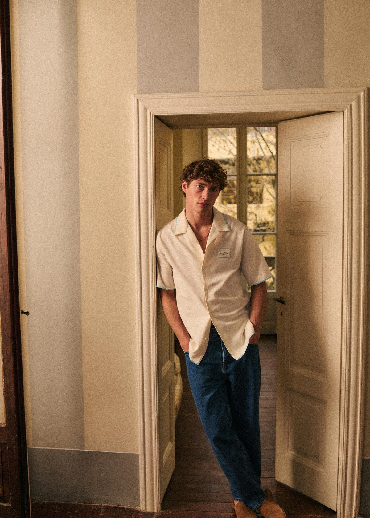 Chemise Nautical - Écru Broderie Bleue