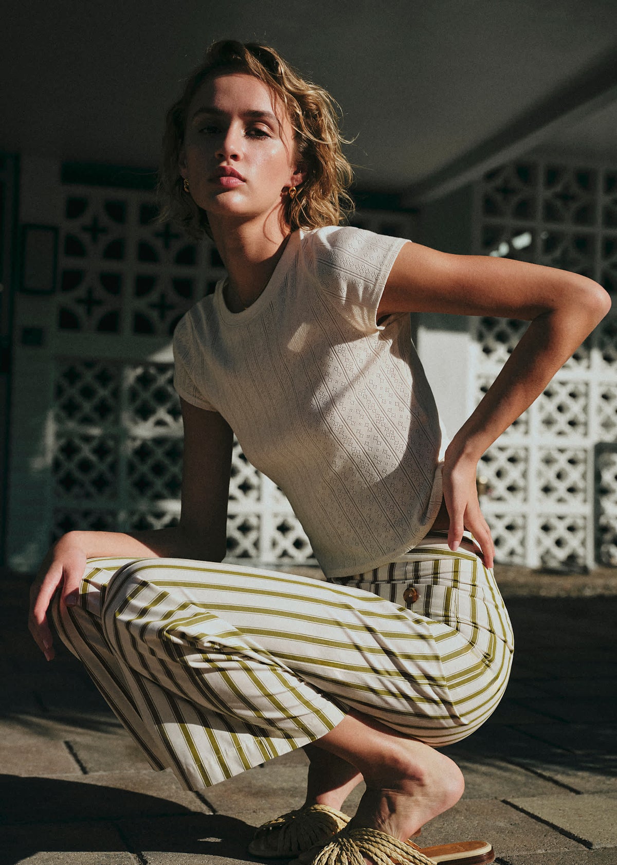Pantalon Emilio - Écru Rayures Kaki