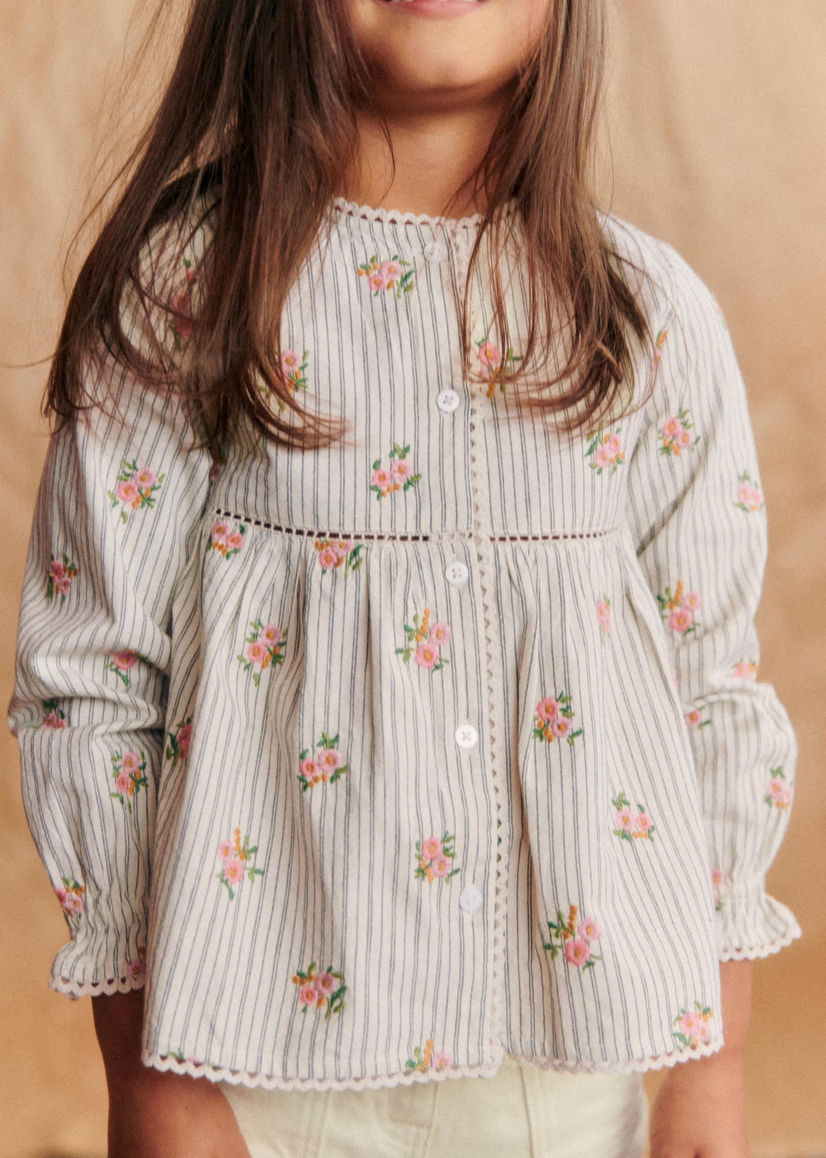 Blouse Adèle - Rayures Broderies Fleurs